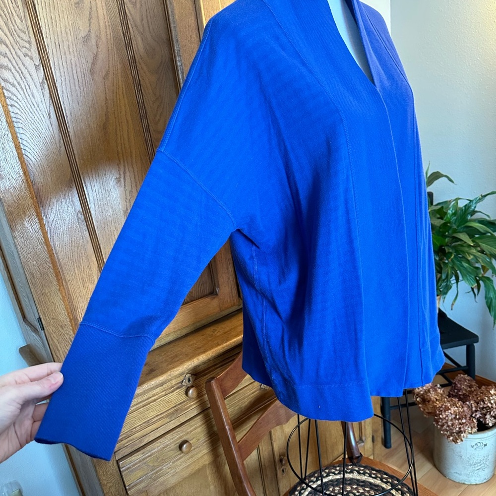 Liz Claiborne Blue Open Front Cardigan weekend royal blue stripes long cozy sz L - Picture 7 of 15
